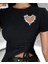 Kadın Kısa Kollu Bisiklet Yaka Kalp Taş Detaylı Viskon Bluz 2