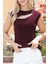 Kadın Sıfır Kol Pencere Detay Viskon T-Shirt 6