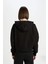 Boxy Fit Kapüşonlu Baskılı Kalın Siyah Sweatshirt D6717AX24WN 6