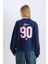 Coool Oversize Geniş Kalıp Bisiklet Yaka Sırt Baskılı Kalın Sweatshirt D5961AX24WN 6