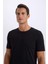 Slim Fit Dar Kesim Bisiklet Yaka Modal Karışımlı Pamuklu Basic Düz Kısa Kollu Siyah Tişört M6606AZ25SP 8