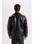 Slim Fit Dar Kesim Polo Yaka Astarlı Fermuarlı Suni Deri Mont C5715AX25SP 8