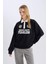 Coool Oversize Geniş Kalıp Polo Yaka Düğmeli Baskılı Siyah Sweatshirt D6693AX24WN 7
