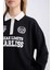 Coool Oversize Geniş Kalıp Polo Yaka Düğmeli Baskılı Siyah Sweatshirt D6693AX24WN 8