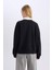 Coool Oversize Geniş Kalıp Polo Yaka Düğmeli Baskılı Siyah Sweatshirt D6693AX24WN 9