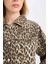 Oversize Leopar Desenli Gabardin Uzun Kollu Ceket Gömlek D5942AX24AU 6