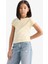Kız Çocuk Slim Fit Dar Kesim Bisiklet Yaka Basic Düz Fitilli Kaşkorse Kısa Kollu Tişört B3053A825SM 6