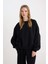 Coool Oversize Geniş Kalıp Bisiklet Yaka Basic Düz Kalın Siyah Sweatshirt D9022AXNS 8