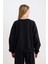 Coool Oversize Geniş Kalıp Bisiklet Yaka Basic Düz Kalın Siyah Sweatshirt D9022AXNS 10