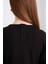 Relax Fit Bisiklet Yaka Krep Uzun Kollu Maxi Siyah Elbise D7485AX24WN 8