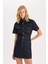 Fashion Fit Gömlek Yaka Cepli Kısa Kollu Midi Jean Elbise D5809AX24WN 7