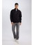 Siyah 3 İplik Pamuklu Şardonlu İçi Polarlı Comfort Regular Fit Rahat Kalıp Dik Yaka Fermuarlı Kalın Sweatshirt D9067AXNS 7