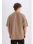 Oversize Geniş Kalıp Ütü Gerektirmeyen Bisiklet Yaka Kısa Kollu Basic Düz Ağır Kumaş Tişört X3926AZ25SP 9