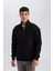 Siyah 3 İplik Pamuklu Şardonlu İçi Polarlı Comfort Regular Fit Rahat Kalıp Dik Yaka Fermuarlı Kalın Sweatshirt D9067AXNS 8