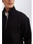 Siyah 3 İplik Pamuklu Şardonlu İçi Polarlı Comfort Regular Fit Rahat Kalıp Dik Yaka Fermuarlı Kalın Sweatshirt D9067AXNS 9