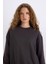 Oversize Geniş Kalıp Bisiklet Yaka Basic Düz Kalın Sweatshirt E3859AX24WN 4