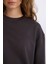 Oversize Geniş Kalıp Bisiklet Yaka Basic Düz Kalın Sweatshirt E3859AX24WN 5
