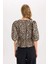 Fitted Yuvarlak Yaka Leopar Desenli Önü Bağlamalı Poplin Uzun Kollu Bluz E1368AX24AU 6