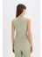 Slim Fit Dar Kesim V Yaka Önden Bağlamalı Bürümcük Kolsuz Bluz D3568AX25SP 7