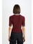 Regular Fit Düğmeli Polo Yaka Kısa Kollu Bordo Triko Kazak D4233AX24AU 6
