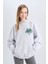 Coool Oversize Geniş Kalıp Kapüşonlu Baskılı Kalın Sweatshirt E1530AX24WN 7