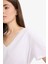 %100 Pamuk Regular Fit V Yaka Basic Düz Kısa Kollu Beyaz Tişört W9578AZ25SP 7