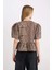 Regular Fit Yuvarlak Yaka Leopar Desenli Önden Bağlamalı Poplin Kısa Kollu Bluz E2670AX24AU 6