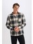 Regular Fit Polo Yaka Kareli Flanel Uzun Kollu Gömlek E2763AX24WN 7