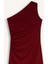 Bodycon Vücudu Saran Basic Düz Tek Omuzlu Bordo Midi Elbise E2469AX24WN 7