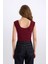 Fitted Bisiklet Yaka Kısa Kollu Bordo Tişört E3150AX24WN 8