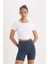 fit Crop Top Bisiklet Yaka Sporcu Kısa Kollu TIŞÖRT E2663AX25SM 6