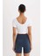 fit Crop Top Bisiklet Yaka Sporcu Kısa Kollu TIŞÖRT E2663AX25SM 8