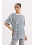 fit Oversize Geniş Kalıp Bisiklet Yaka Slogan Baskılı Sporcu Kısa Kollu TIŞÖRT E2782AX25SM 7