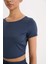 fit Crop Top Bisiklet Yaka Sporcu Kısa Kollu TIŞÖRT E2663AX25SM 6