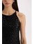 Halter Yaka Payetli Kolsuz Midi Siyah Abiye Elbise E2437AX24WN 6