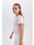 Kız Çocuk Slim Fit Dar Kesim Bisiklet Yaka Kalp Desenli Ribana Kısa Kollu Tişört E0823A825SM 7