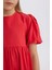 Kız Çocuk Bisiklet Yaka Pamuklu Kısa Kollu Kırmızı Yazlık Elbise B6927A825SM 8