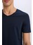 %100 Pamuk Slim Fit Dar Kesim V Yaka Basic Düz Kısa Kollu Tişört M7668AZ25SP 6