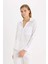 Regular Fit Basic Düz Keten Karışımlı Beyaz Uzun Kollu Gömlek V2522AZ25SP 6