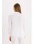 Regular Fit Basic Düz Keten Karışımlı Beyaz Uzun Kollu Gömlek V2522AZ25SP 9