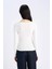 Slim Fit Dar Kesim Basic Düz Fitilli Kaşkorse Uzun Kollu Beyaz Tişört E5768AX25SP 6