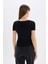 Slim Fit Dar Kesim Yuvarlak Yaka Basic Düz Fitilli Kaşkorse Kısa Kollu Siyah Tişört E5781AX25SP 6