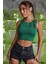 Kadın Yeşil Kare Yaka Crop Top Bluz 3
