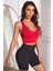 Kadın Kırmızı Derin Göğüs Dekolteli Şık Crop Top Bluz 3