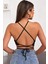 Kadın Siyah Sırtı Açık Boyundan Çapraz Bağlamalı Crop Top Bluz 2