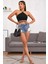 Kadın Siyah Sırtı Açık Boyundan Çapraz Bağlamalı Crop Top Bluz 3