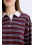 Coool Loose Fit Çizgili Polo Yaka Uzun Kollu Tişört E4917AX25SP 8