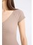 Bodycon Vücudu Saran V Yaka Fitilli Kaşkorse Kısa Kollu Midi Elbise E7368AX25SP 9