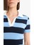 Bodycon Vücudu Saran Polo Yaka Çizgili Ribana Kısa Kollu Mini Elbise E5701AX25SP 7