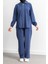 Rivet Detaylı Fermuarlı Pantolonlu Takım - Indigo 1